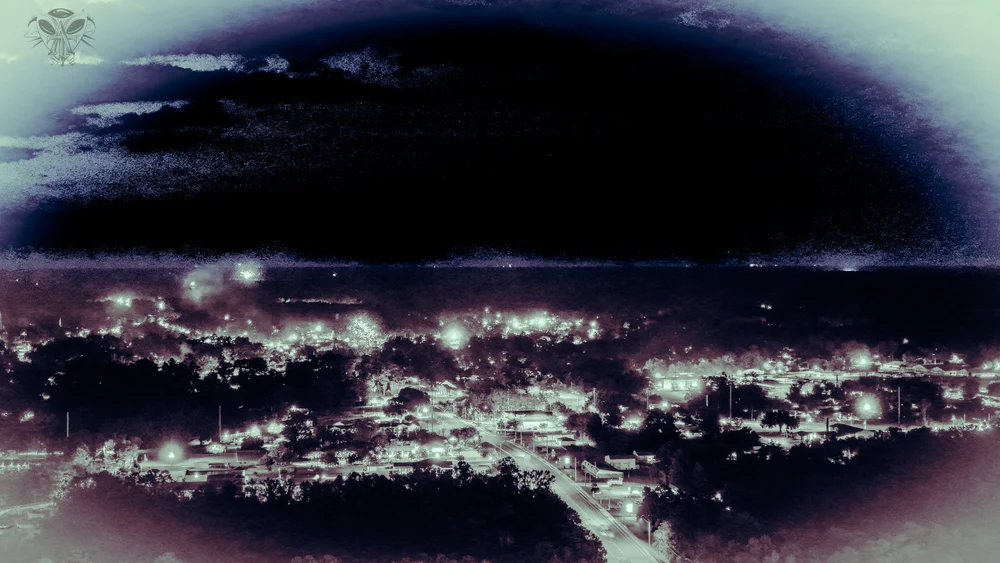 Town From a Balcony, an atmospheric night photograph with a painterly finish